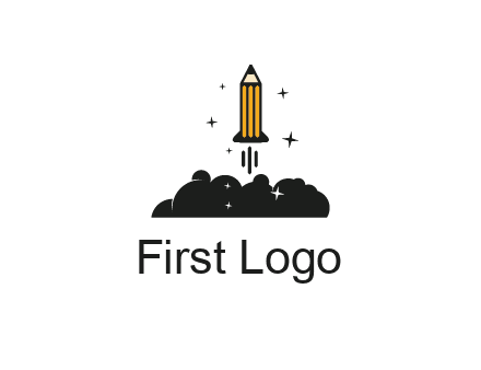 pencil as rocket with smoke and stars