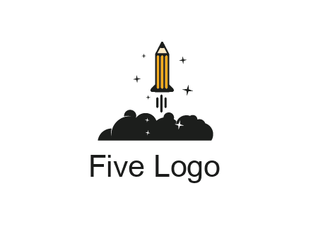 pencil as rocket with smoke and stars