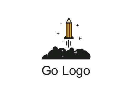 pencil as rocket with smoke and stars