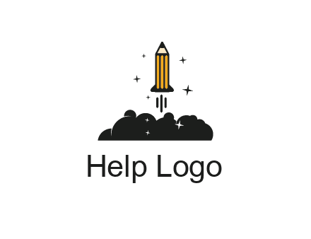 pencil as rocket with smoke and stars