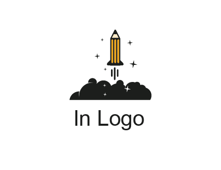 pencil as rocket with smoke and stars