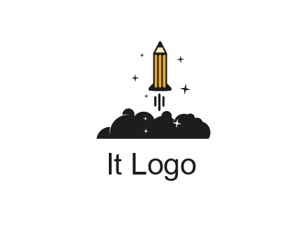 pencil as rocket with smoke and stars