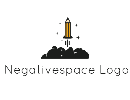 pencil as rocket with smoke and stars
