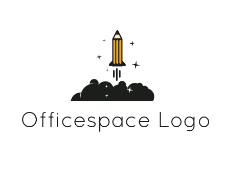 pencil as rocket with smoke and stars