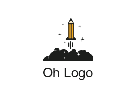 pencil as rocket with smoke and stars