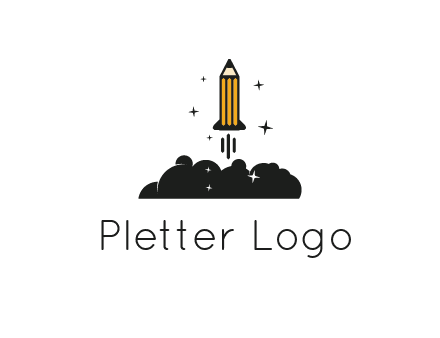 pencil as rocket with smoke and stars