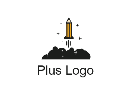 pencil as rocket with smoke and stars