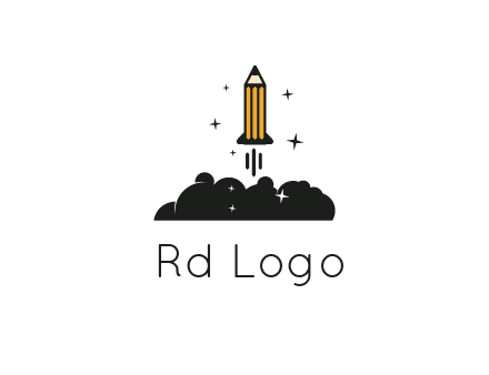 pencil as rocket with smoke and stars
