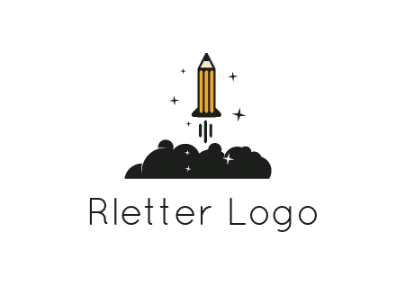 pencil as rocket with smoke and stars