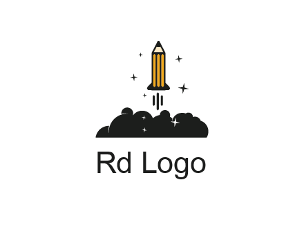 pencil as rocket with smoke and stars
