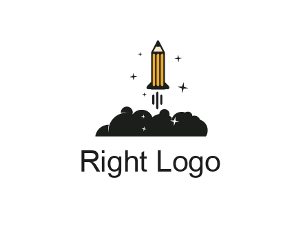 pencil as rocket with smoke and stars