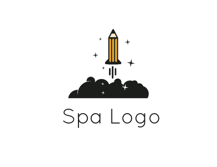 pencil as rocket with smoke and stars