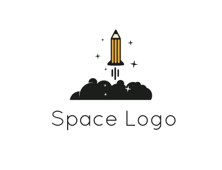 pencil as rocket with smoke and stars