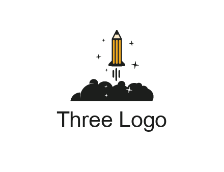pencil as rocket with smoke and stars
