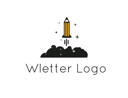 pencil as rocket with smoke and stars