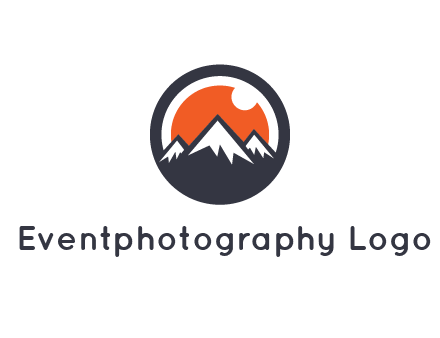 sun as camera lens behind snow caped mountains in circle