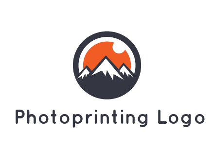 sun as camera lens behind snow caped mountains in circle