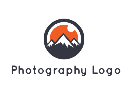 sun as camera lens behind snow caped mountains in circle