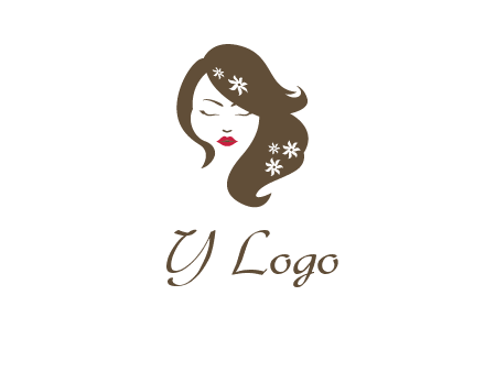 flowers ornament on hair of woman head beauty logo icon