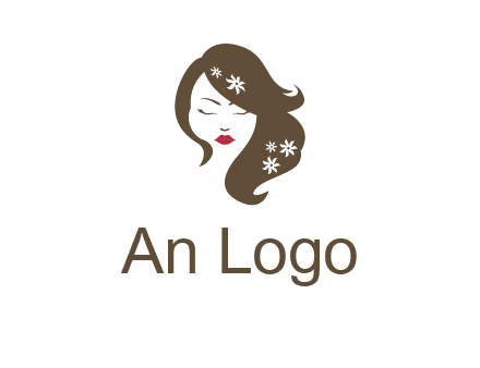 flowers ornament on hair of woman head beauty logo icon