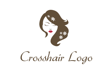 flowers ornament on hair of woman head beauty logo icon