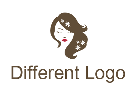 flowers ornament on hair of woman head beauty logo icon