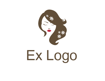 flowers ornament on hair of woman head beauty logo icon