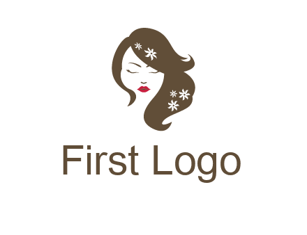 flowers ornament on hair of woman head beauty logo icon