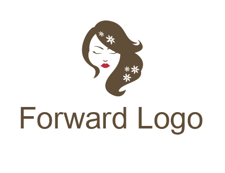 flowers ornament on hair of woman head beauty logo icon