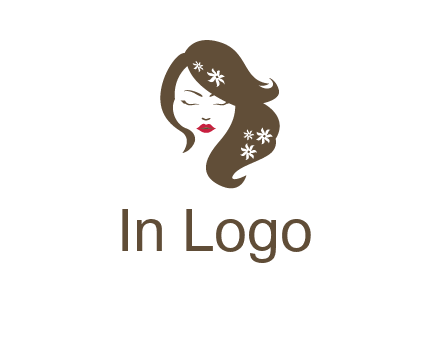 flowers ornament on hair of woman head beauty logo icon