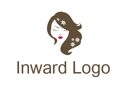 flowers ornament on hair of woman head beauty logo icon