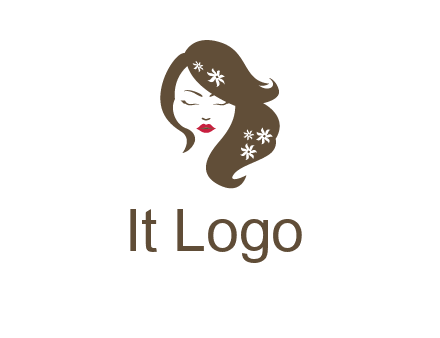 flowers ornament on hair of woman head beauty logo icon