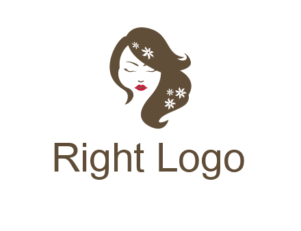 flowers ornament on hair of woman head beauty logo icon