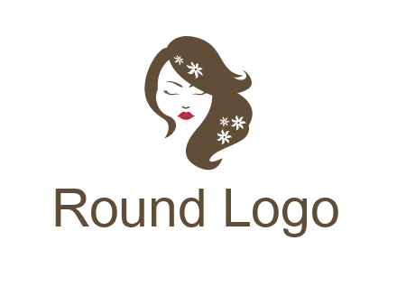 flowers ornament on hair of woman head beauty logo icon