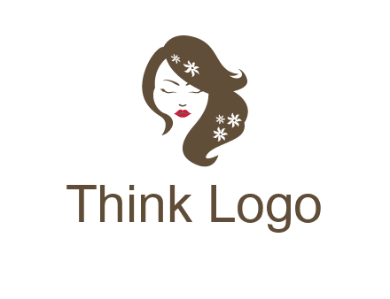 flowers ornament on hair of woman head beauty logo icon