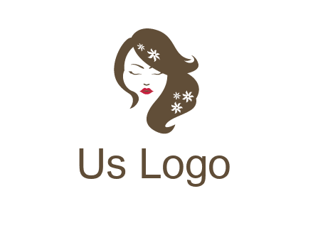 flowers ornament on hair of woman head beauty logo icon