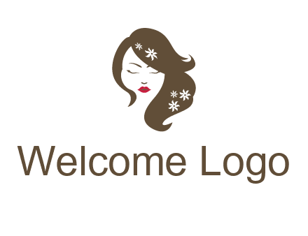flowers ornament on hair of woman head beauty logo icon
