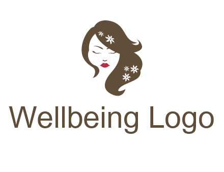 flowers ornament on hair of woman head beauty logo icon