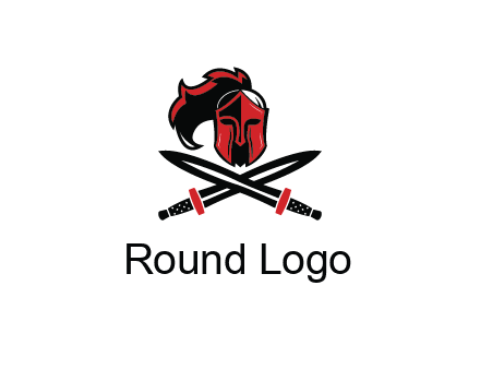 spartan soldier helmet above swords