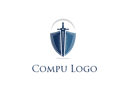 curved line above shield behind sword