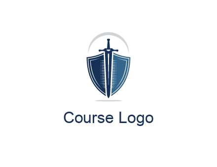 curved line above shield behind sword