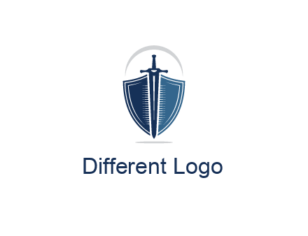 curved line above shield behind sword