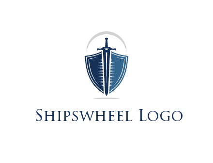 curved line above shield behind sword