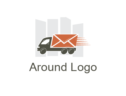 skyscrapers behind truck with envelope