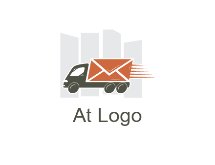 skyscrapers behind truck with envelope