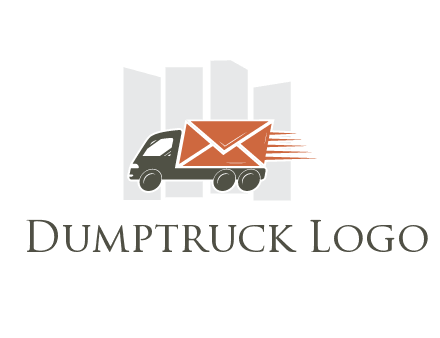 skyscrapers behind truck with envelope