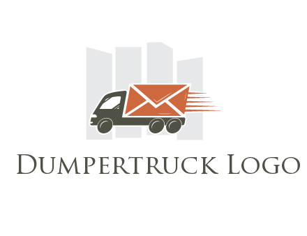 skyscrapers behind truck with envelope