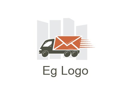 skyscrapers behind truck with envelope