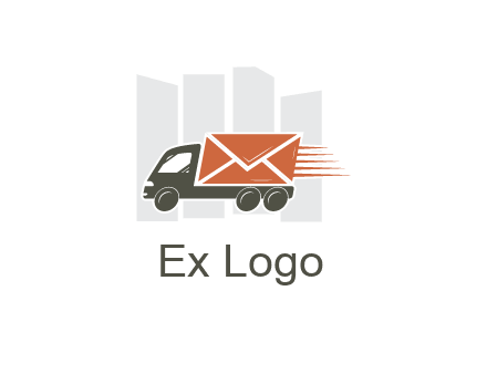 skyscrapers behind truck with envelope
