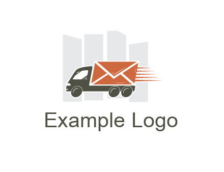 skyscrapers behind truck with envelope